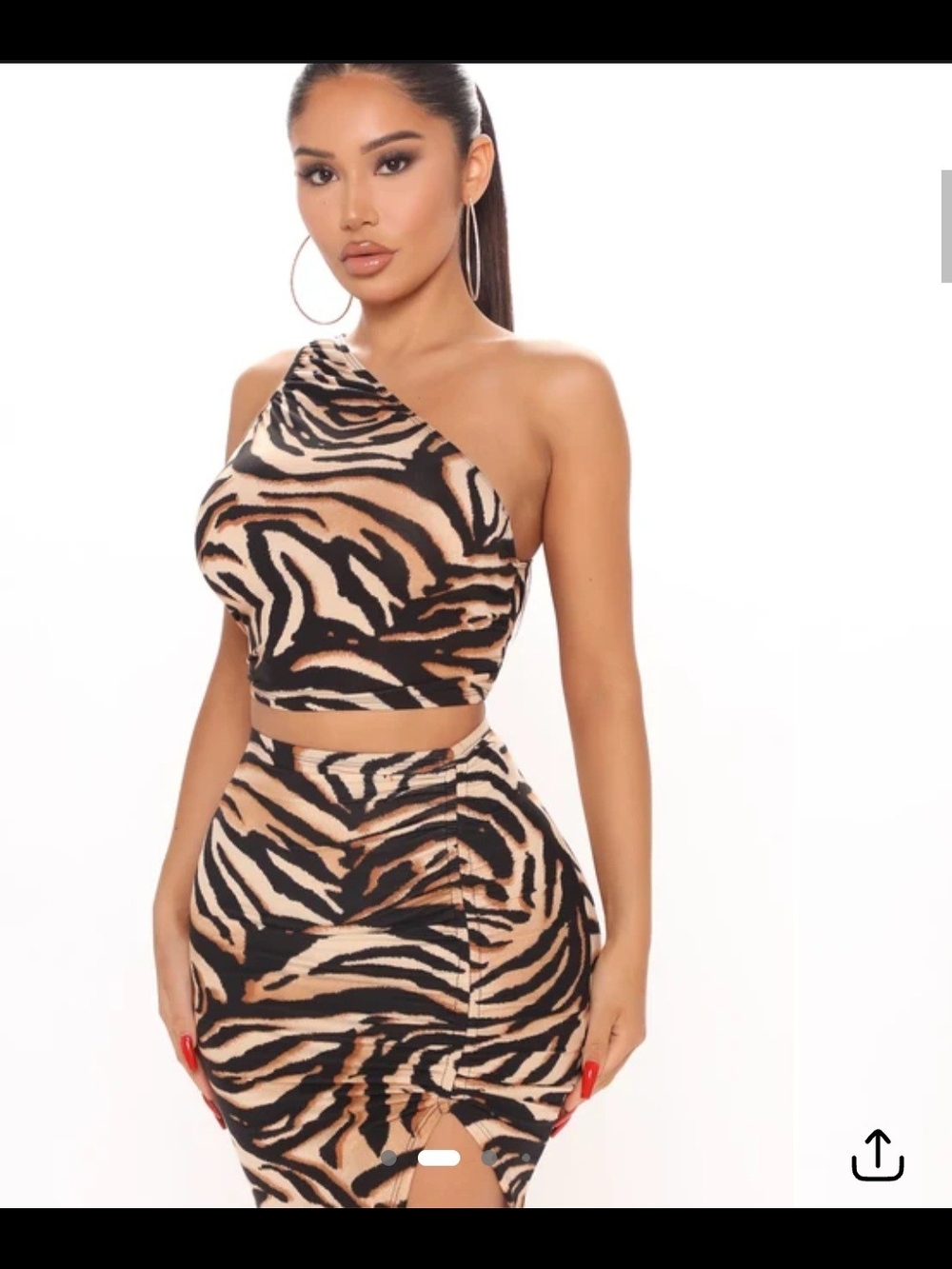 Fashion Nova Beige and Black Tiger-Print Asymmetrical Skirt Set - Picture 2 of 4